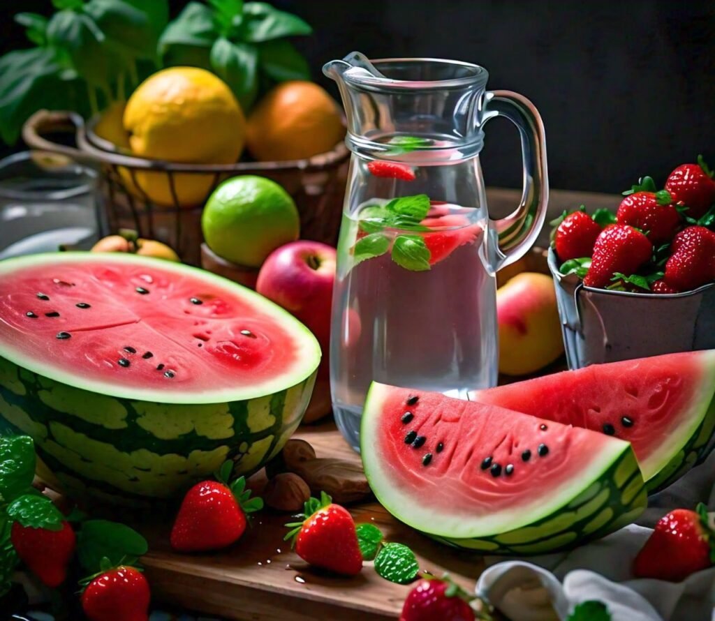 hydrating foods like watermelon, cucumbers, celery, and berries