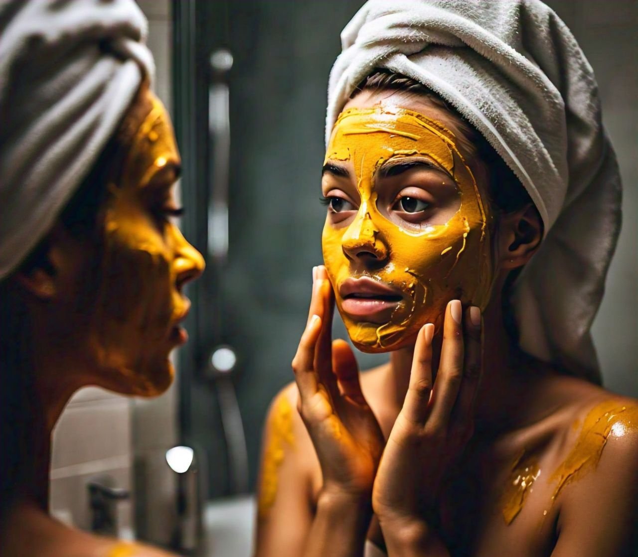 A bowl of raw honey mixed with turmeric and lemon juice for a natural face mask.